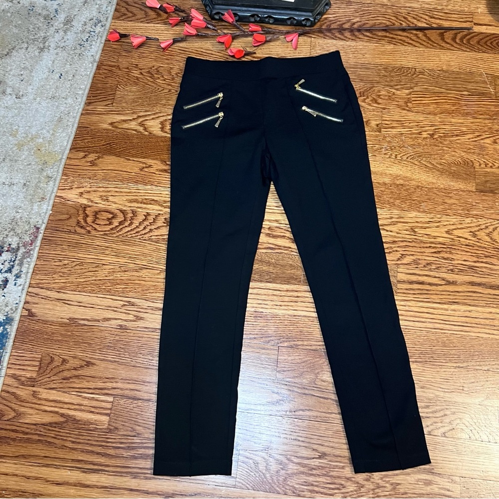 High Quality Dress Leggings Black Size Med - Gold Zipper Pocket Detail - NWOT